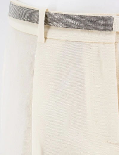 Shop Fabiana Filippi Wool Twill Fabric Trousers In Neutrals