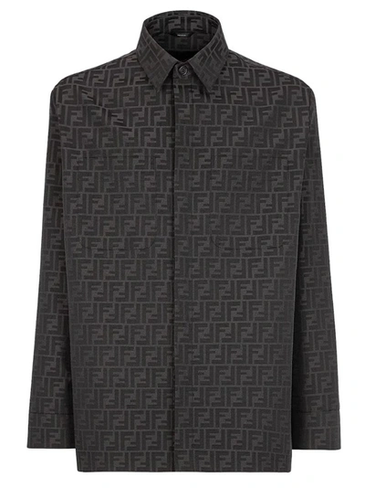 Shop Fendi Lined Shirt With All-over Ff Print In Black