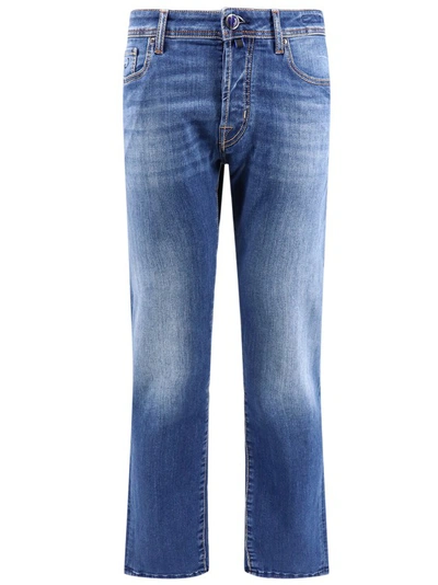 Shop Jacob Cohen Stretch Cotton Jeans With Back Logo Patch In Blue