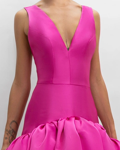 Shop Gemy Maalouf Satin V-neckline Dress - Long Dresses In Pink