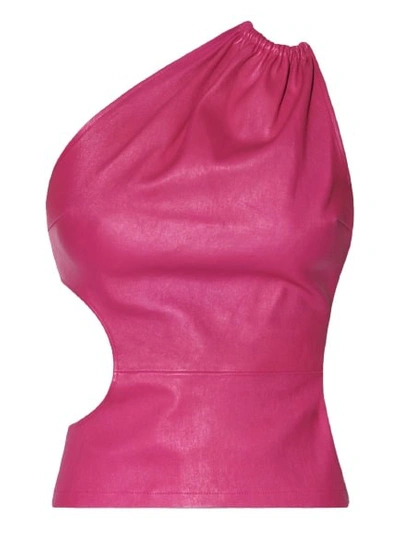 Shop Amiri Asymmetric Leather Top Fuchsia Pink
