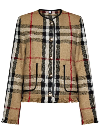 Shop Burberry Beige Collarless Jacket In Brown
