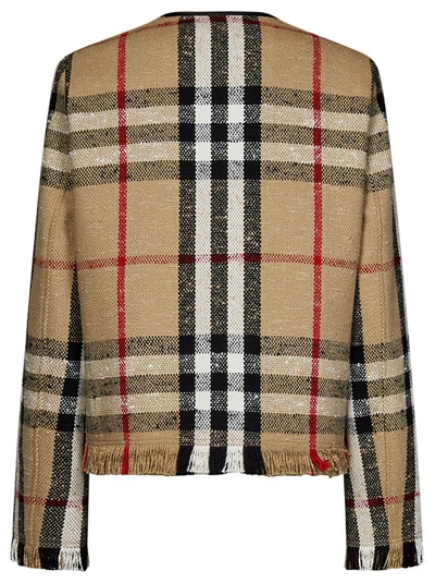 Shop Burberry Beige Collarless Jacket In Brown