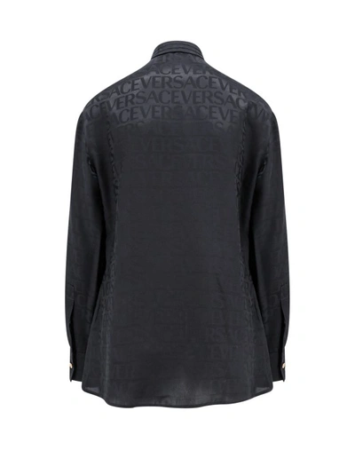 Shop Versace Viscose And Silk Shirt With All-over Logo In Black
