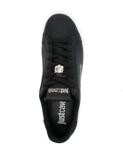 Shop Just Cavalli Logo Print Black Leather Sneakers