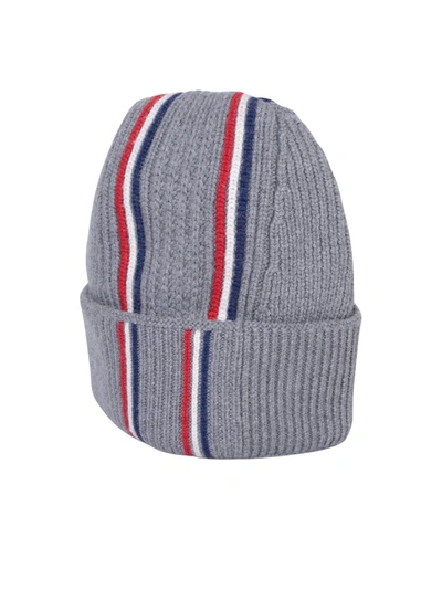 Shop Moncler Grey Ribbed Wool Beanie