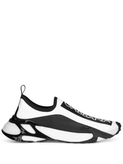 Shop Dolce & Gabbana White/ Black Slip-on Sneakers