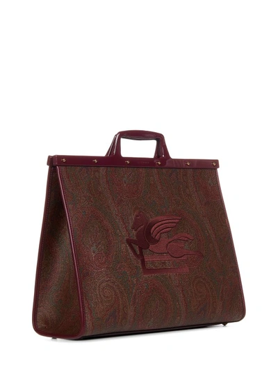 Shop Etro Red Paisley Jacquard Canvas Shopping Bag In Brown