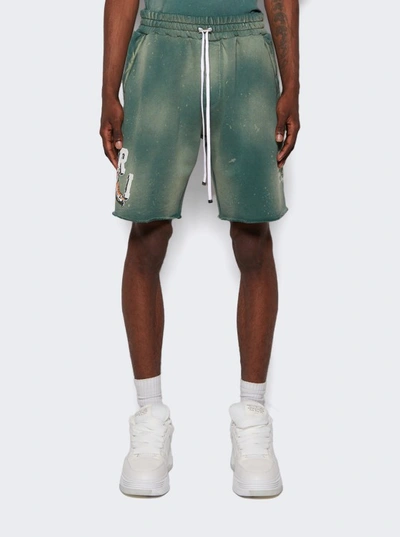 Shop Amiri Vintage Tiger Sweat Shorts In Green