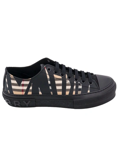 Shop Burberry Canvas Sneakers With Reworking Check Motif In Black