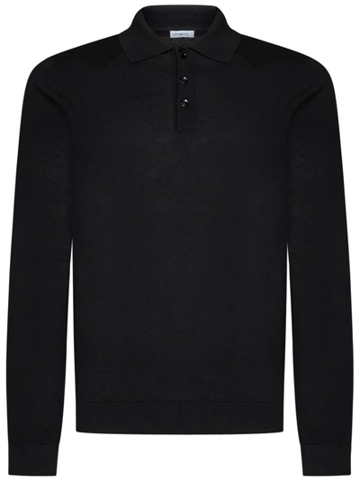 Shop Malo Black Plain Cotton Knit Polo Shirt