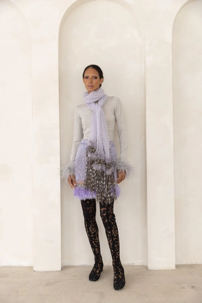Shop Andreeva Lavender Handmade Knit Midi Skirt In Grey