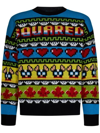 Shop Dsquared2 Multicolor All-over Graphic Motifs Sweater