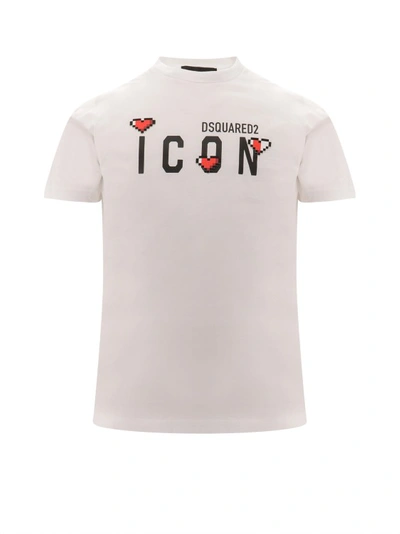 Shop Dsquared2 Cotton T-shirt With Iconic Heart Pixel Print On The Front In White