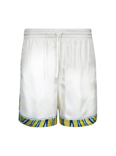 Shop Casablanca Aquatique Silk Drawstring Shorts In White