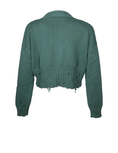 Shop Marni Cropped Cardigan In Green Cotton