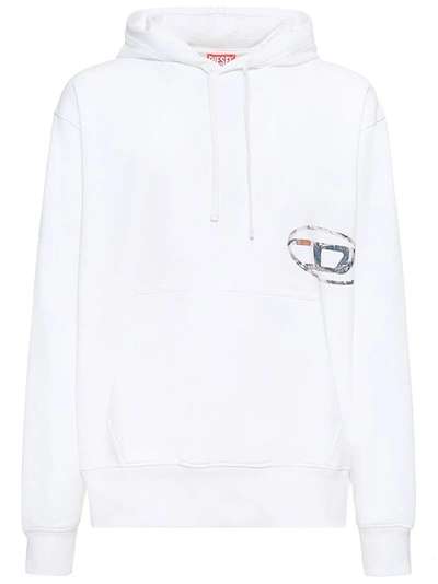 Shop Diesel Cotton Sweatshirt With Planet Motif In White