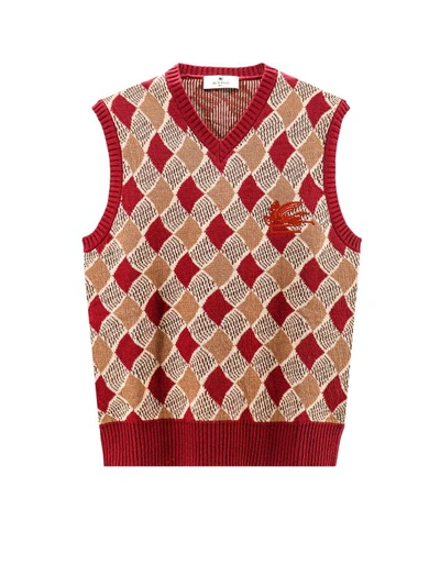 Shop Etro Wool Vest With Embroidered Pegaso Logo In Red