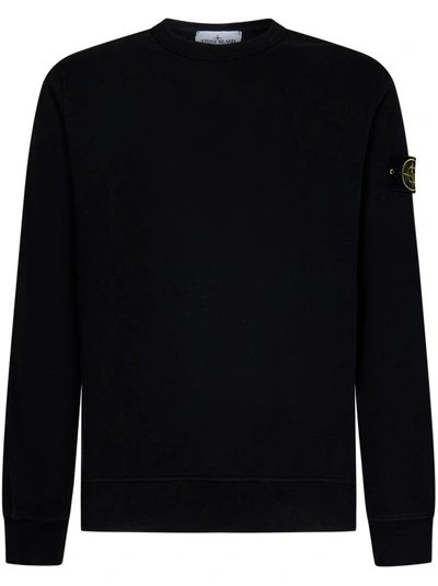 Shop Stone Island Black Garment-dyed Brushed Cotton Sweatshirt