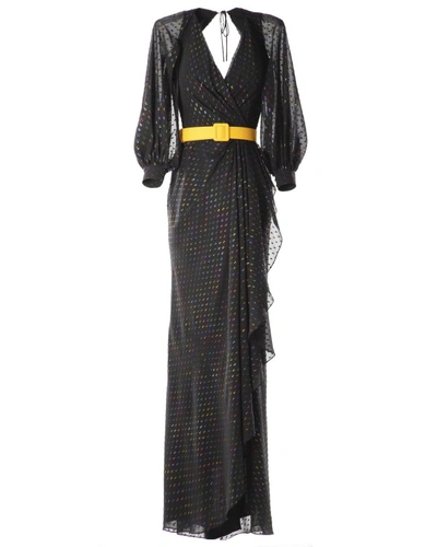 Shop Gemy Maalouf V-neckline Long Dress With Belt - Long Dresses In Black