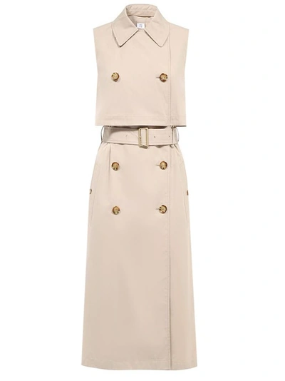 Shop Burberry Cotton Blend Sleeveless Trench In Neutrals