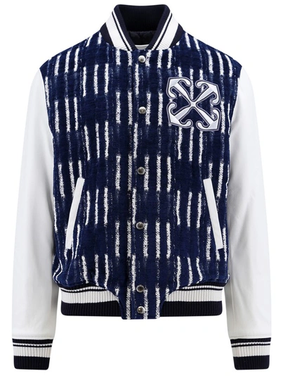 Shop Off-white Cotton Blend And Leather Jacket In Blue