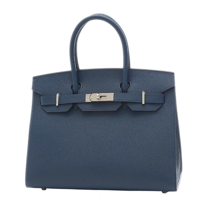Shop Hermes Hermès Birkin 30 Navy Leather Handbag ()