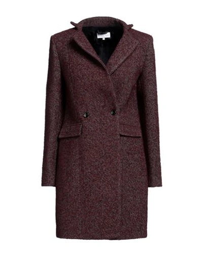 Shop Patrizia Pepe Woman Coat Burgundy Size 8 Acrylic, Polyester, Wool In Red