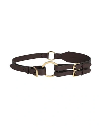 Shop Lauren Ralph Lauren Tri-strap O-ring Leather Belt Woman Belt Dark Brown Size Xl Bovine Leather