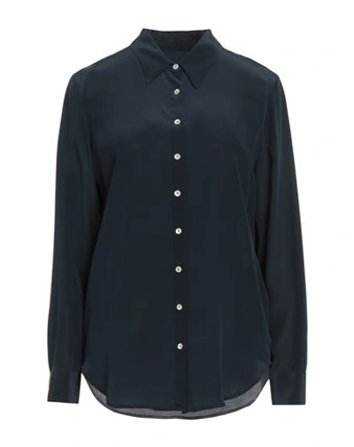 Shop 120% Lino Woman Shirt Navy Blue Size 4 Silk