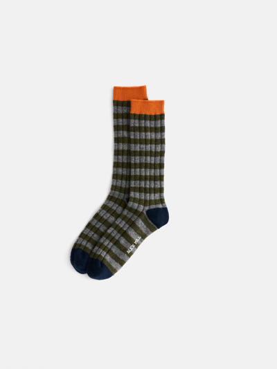Shop Alex Mill Cashmere Stripe Socks In Heather Grey/heather Olive/navy