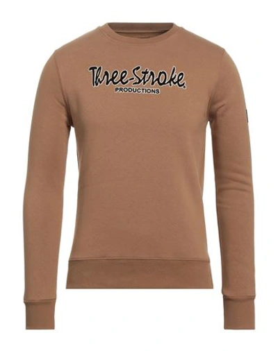 Shop Three Stroke Man Sweatshirt Camel Size S Cotton, Polyester In Beige