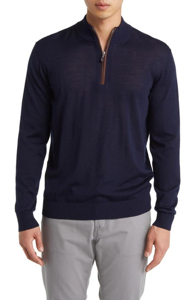 Shop Johnnie-o Baron Half Zip Wool Blend Sweater In Twilight