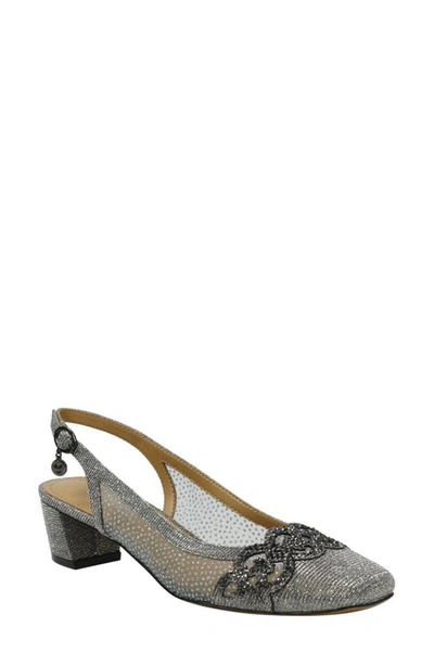 Shop J. Reneé Faleece Crystal Embellished Slingback Pump In Pewter Glitter/ Mesh Fabric