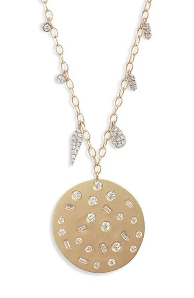 Shop Meira T Diamond Medallion Pendant Necklace In Yellow Gold