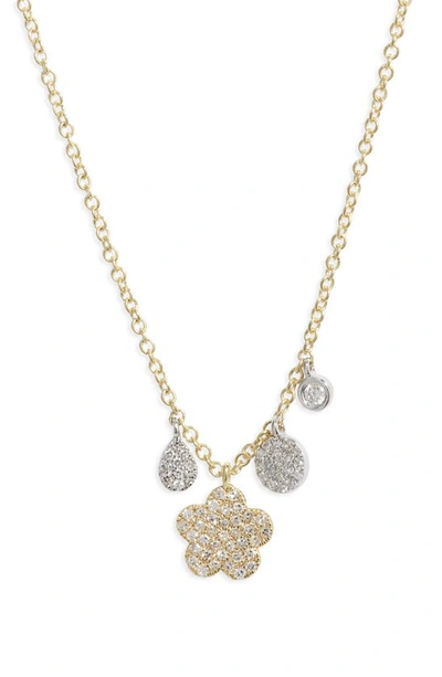 Shop Meira T Diamond Flower Charm Necklace In Yellow Gold