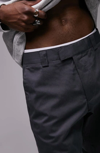 Shop Topman Washed Twill Wide Leg Trousers In Charcoal