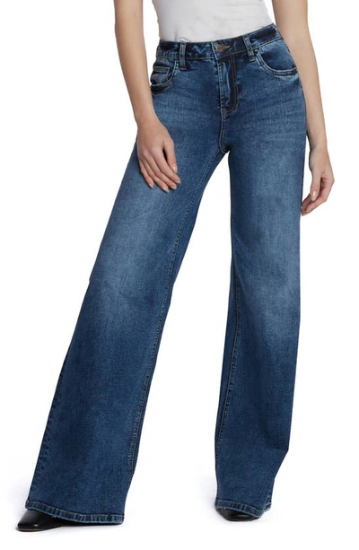 Shop Hint Of Blu Myra Mid Rise Wide Leg Jeans In Myra Blue