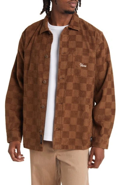 Shop Vans Woll Corduroy Checkerboard Button-up Overshirt In Sepia