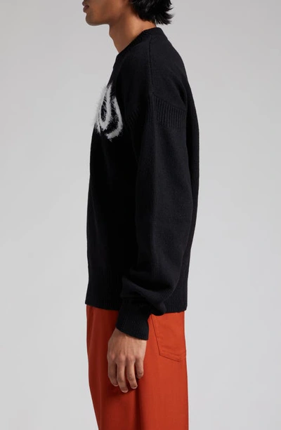 Shop Marni Oversize Intarsia Logo Shetland Wool Crewneck Sweater In Black