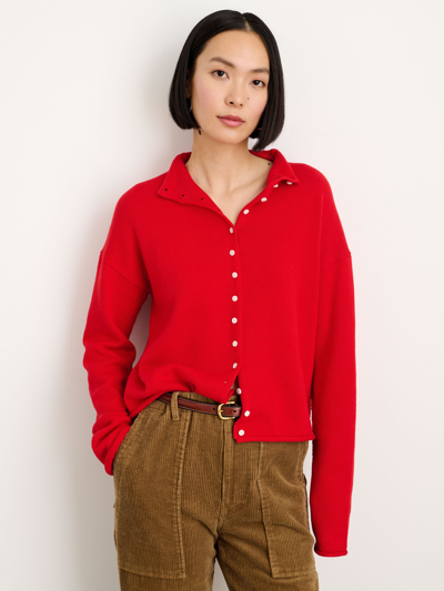 Alex Mill Taylor Rollneck Cardigan In Cotton Cashmere In Fire Red