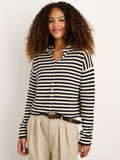 Alex Mill Taylor Striped Cardigan In Cotton Cashmere In Navy/ivory