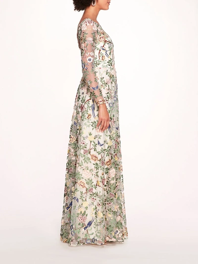 Shop Marchesa Botanical Embroidered Gown In Ivory Multi