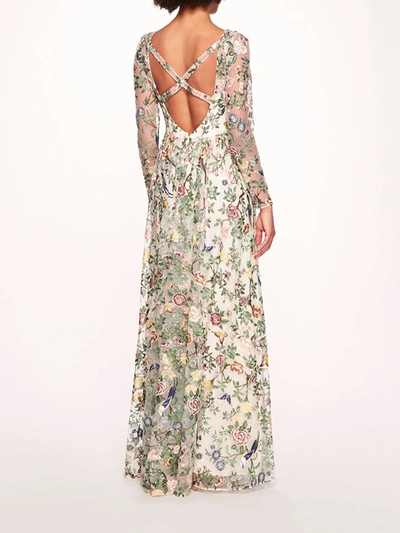 Shop Marchesa Botanical Embroidered Gown In Ivory Multi