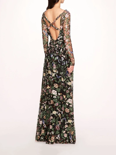 Shop Marchesa Botanical Embroidered Gown In Black Multi