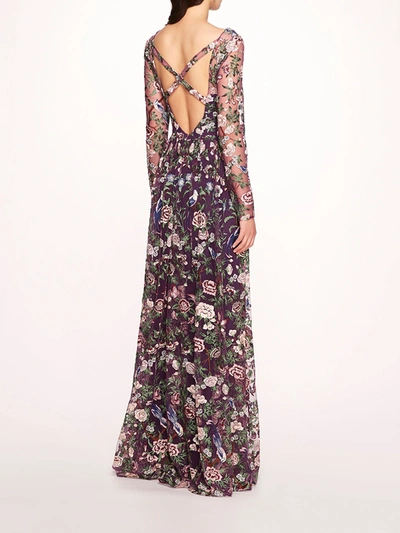 Shop Marchesa Botanical Embroidered Gown In Amethyst Multi