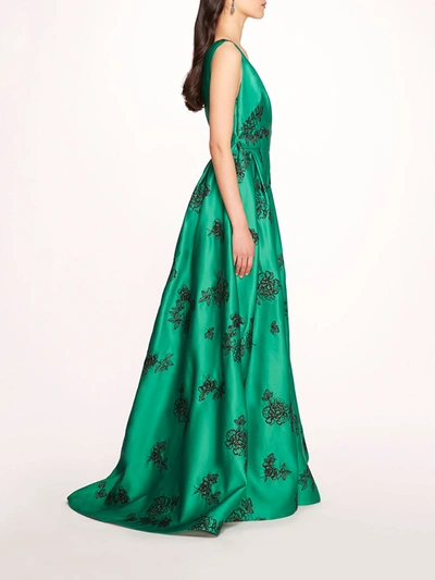 Shop Marchesa One Shoulder Marigold Ball Gown In Emerald Combo