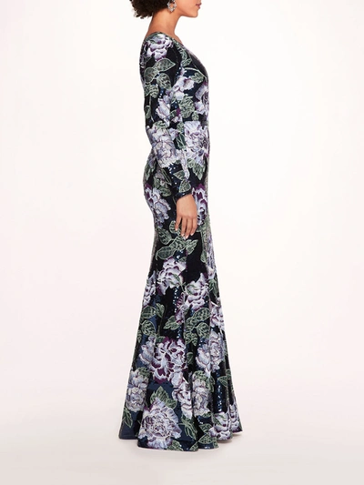 Shop Marchesa One Shoulder Sequin Gown In Navy