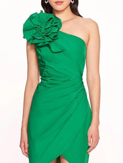 Shop Marchesa One Shoulder Taffeta Mini Dress In Emerald