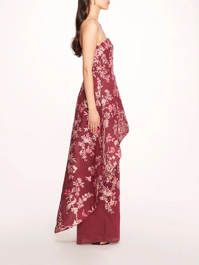 Shop Marchesa Strapless Gilded Gown In Wine